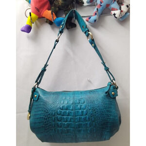 Brahmin Jackie Turquoise Melbourne Leather Crocodile Embossed Hobo Shoulder Bag